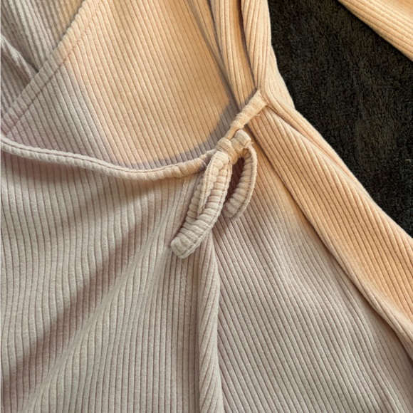 Pink Ribbed Faux Wrap Top - Picture 2 of 5